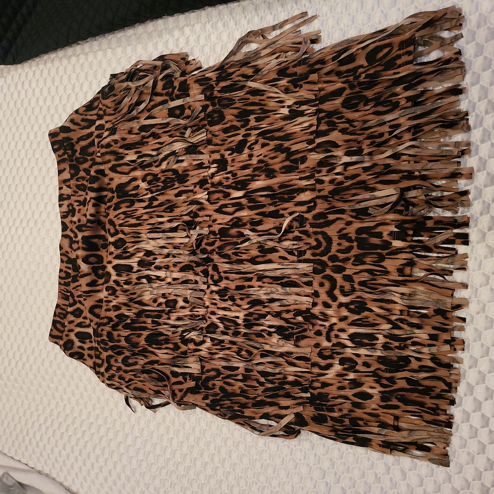 Chico's leopard print fringe skirt